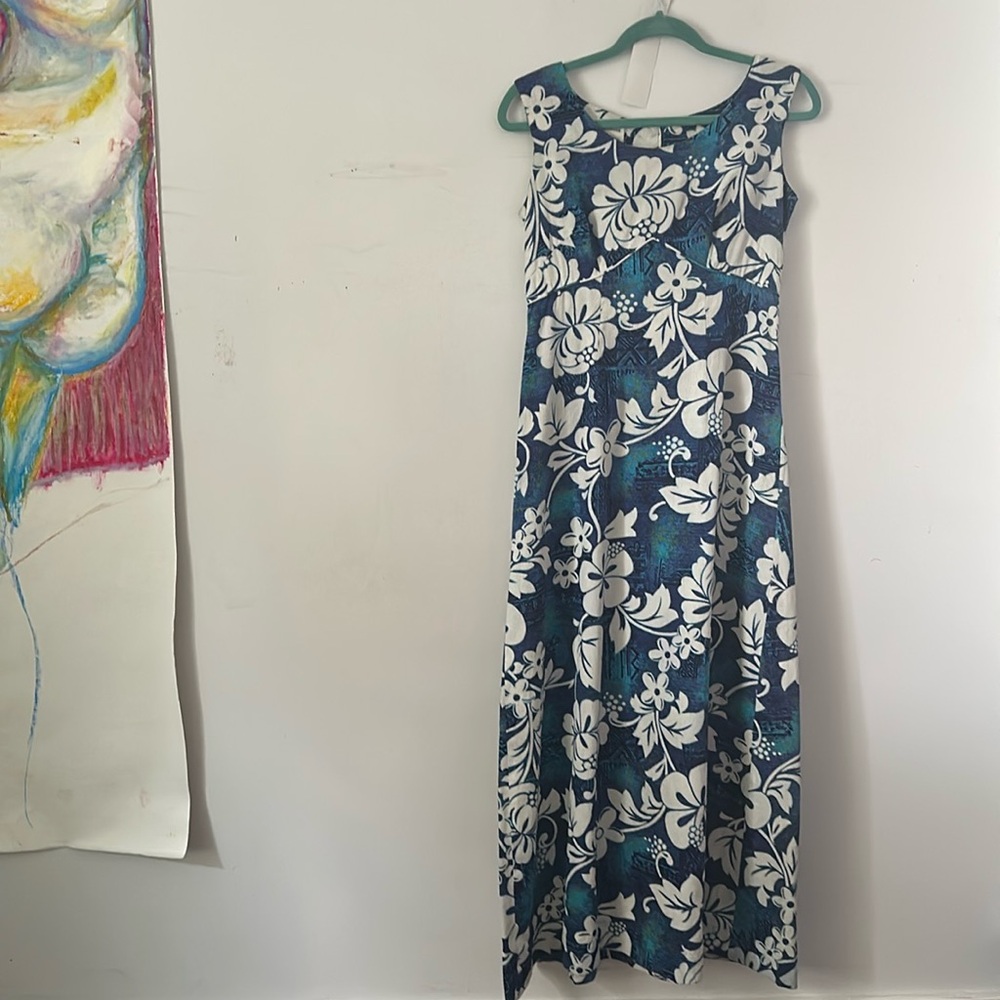 321 M 19-21” Bust 60s Royal Hawaii Bark Cloth Maxi Of Beauty And Wonder 32” Wais